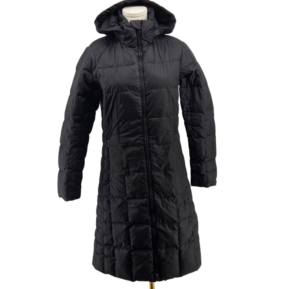Patagonia Coat Womens XS Black Puffer Hooded Insulated Down Mid-Length Full Zip